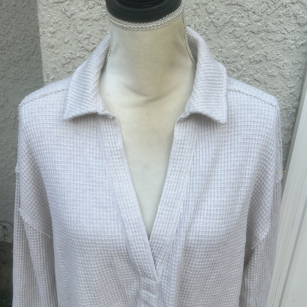 Aerie Cream Collared Oversized Long Sleeve Top Women's Size XS - Picture 2 of 7